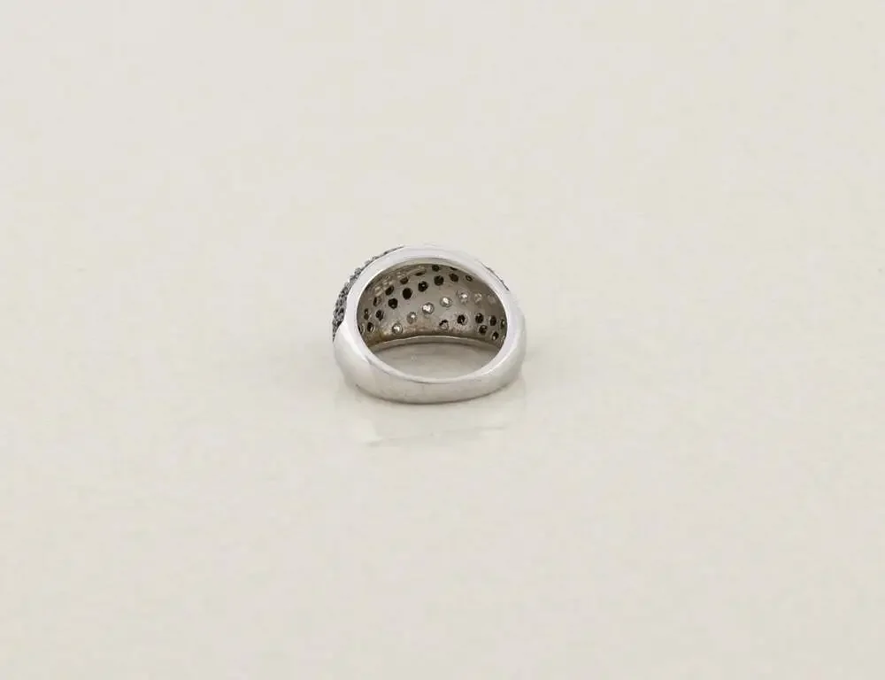 Sterling Silver Black and White Cubic Zirconia CZ Dome Ring Size 6 1/4
